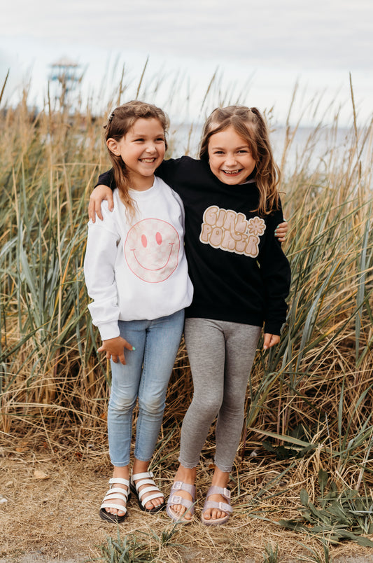 Retro Girl Power With Flower | Floral | Youth Sweatshirt