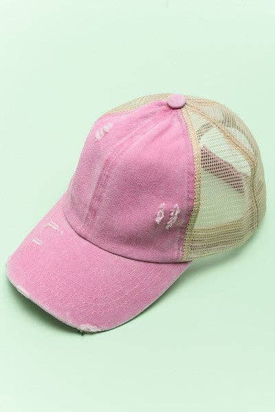 DISTRESS BASEBALL CAP PINK