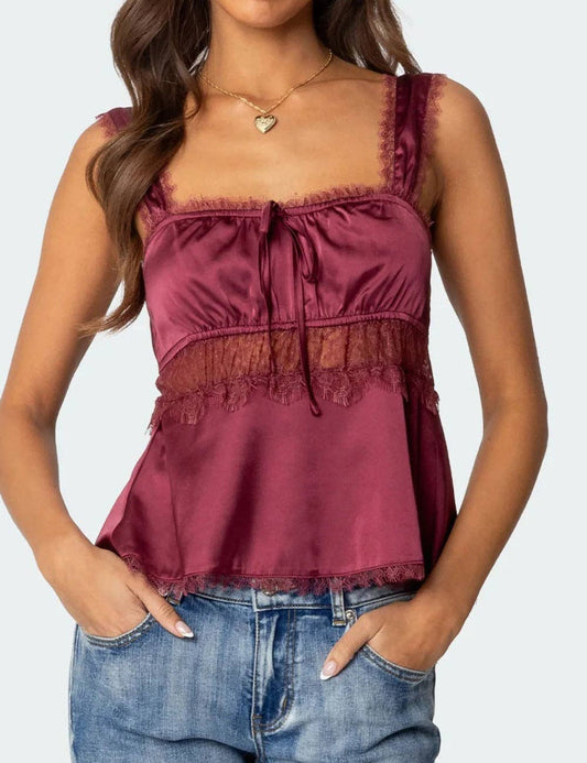 Lace-Trimmed Bow Cami Tank