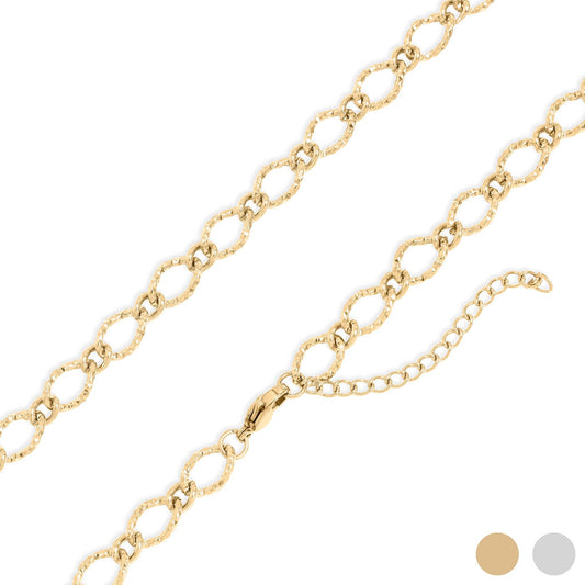 Stainless Steel Hammered Oval Chain Necklace: Gold / 16+2"