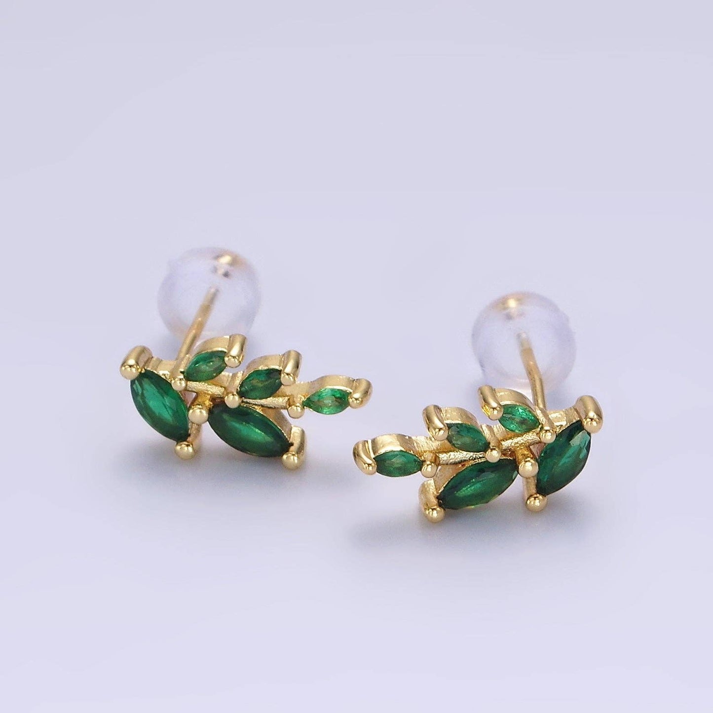 Green Marquise Leaf Studs