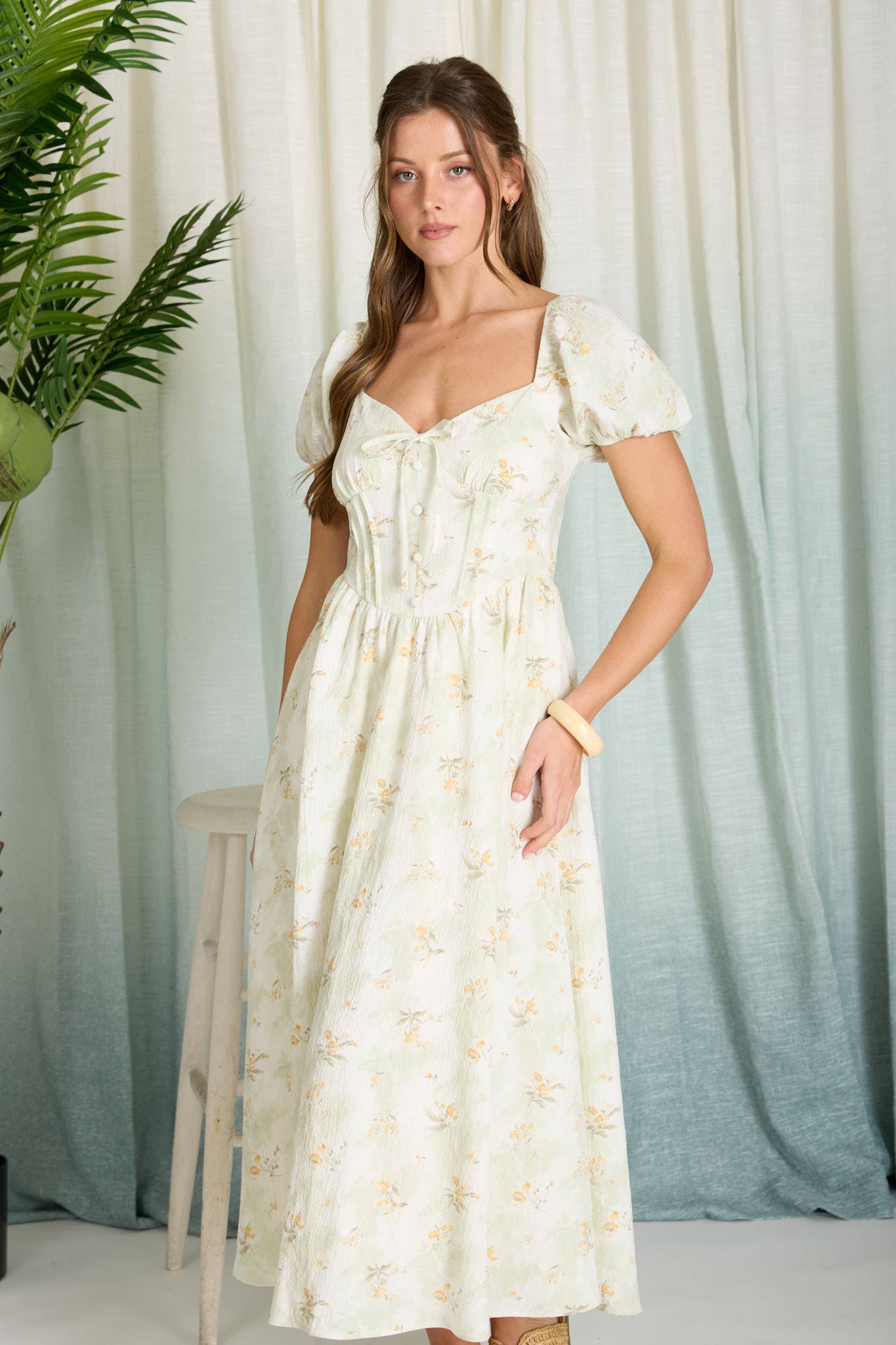 FLORAL SWEETHEART CORSET MIDI DRESS