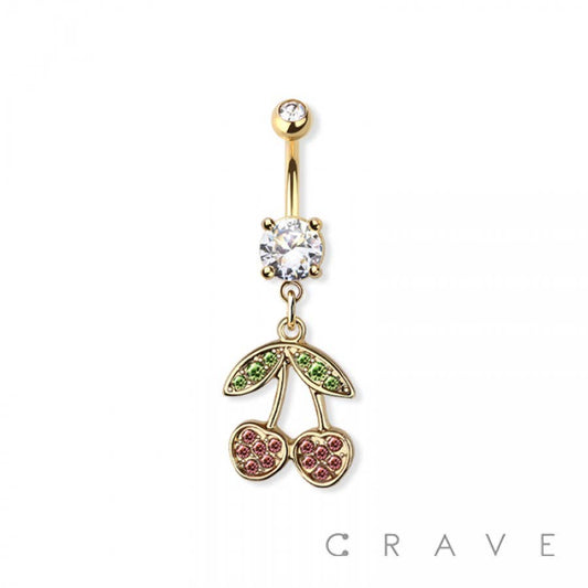 CHERRY DANGLE BELLY BUTTON RING: GOLD