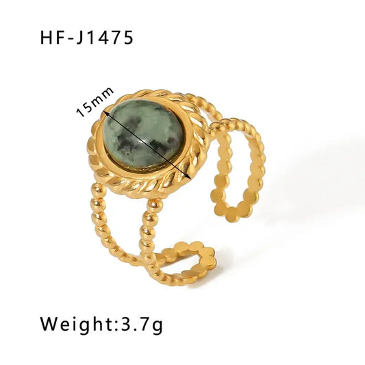 18K Plated Ring W/Green Stone