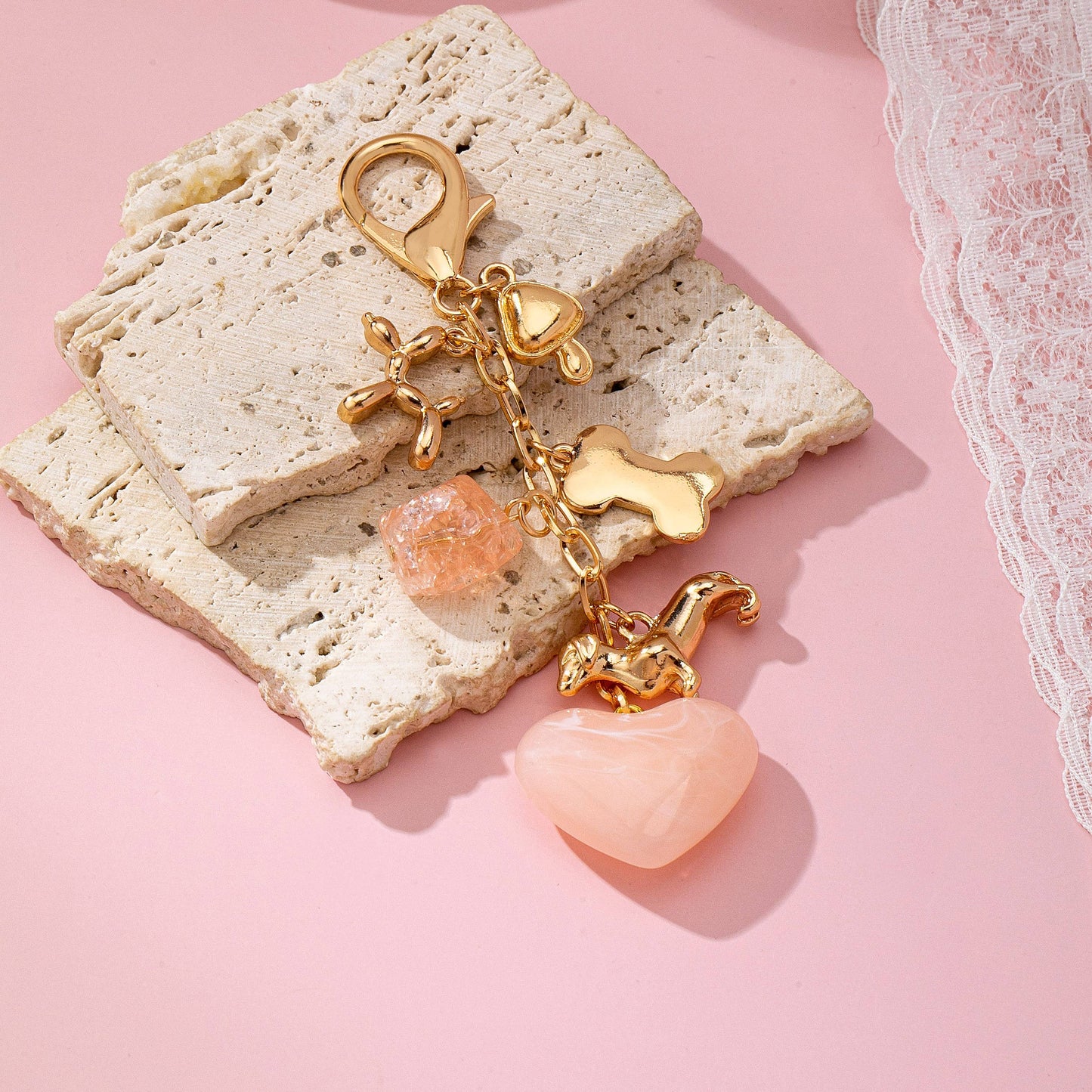 BAG CHARM-HEART DOG BONE KEY CHAIN