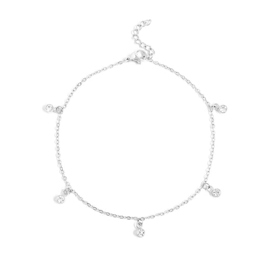 Stainless Clear Stone Charm Anklet
