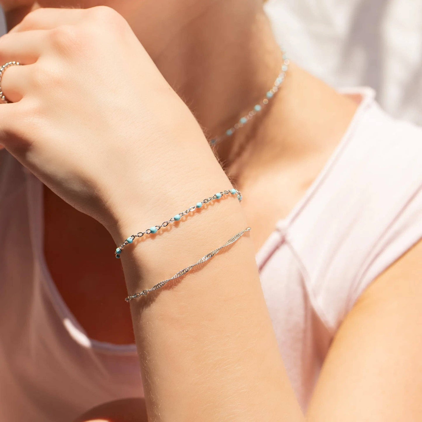 Stainless Steel Turquoise Confetti Charm Bracelet