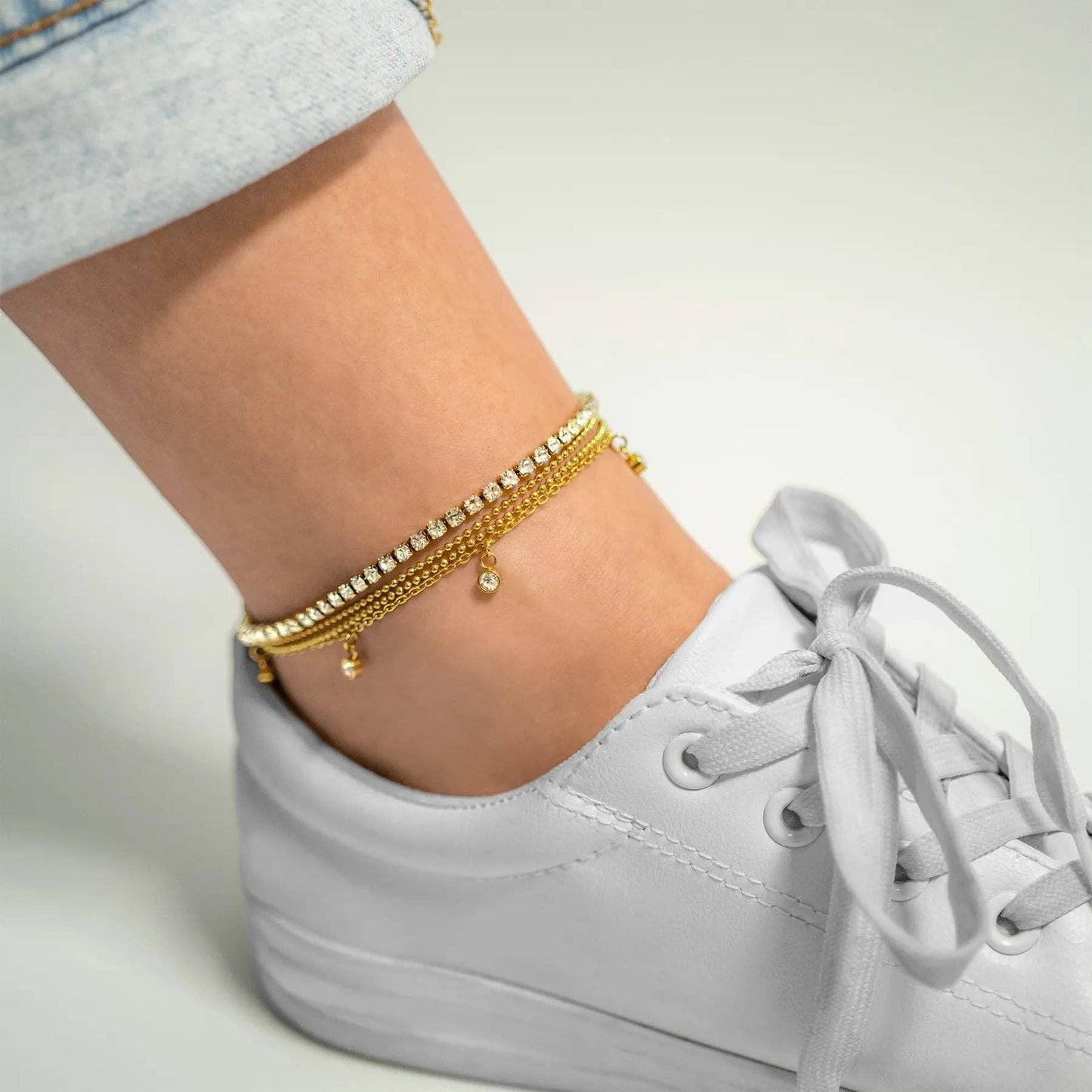 18K Clear Stone Charm Anklet