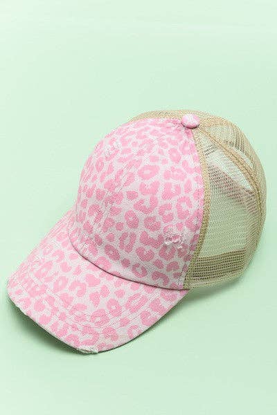 DISTRESS BASEBALL CAP LEOPARD PINK