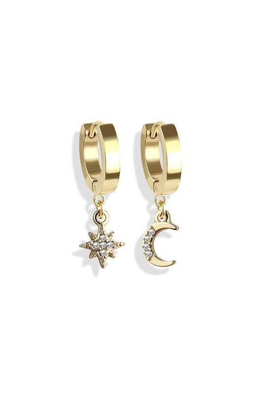 MOON & STAR HUGGIE HOOPS GOLD