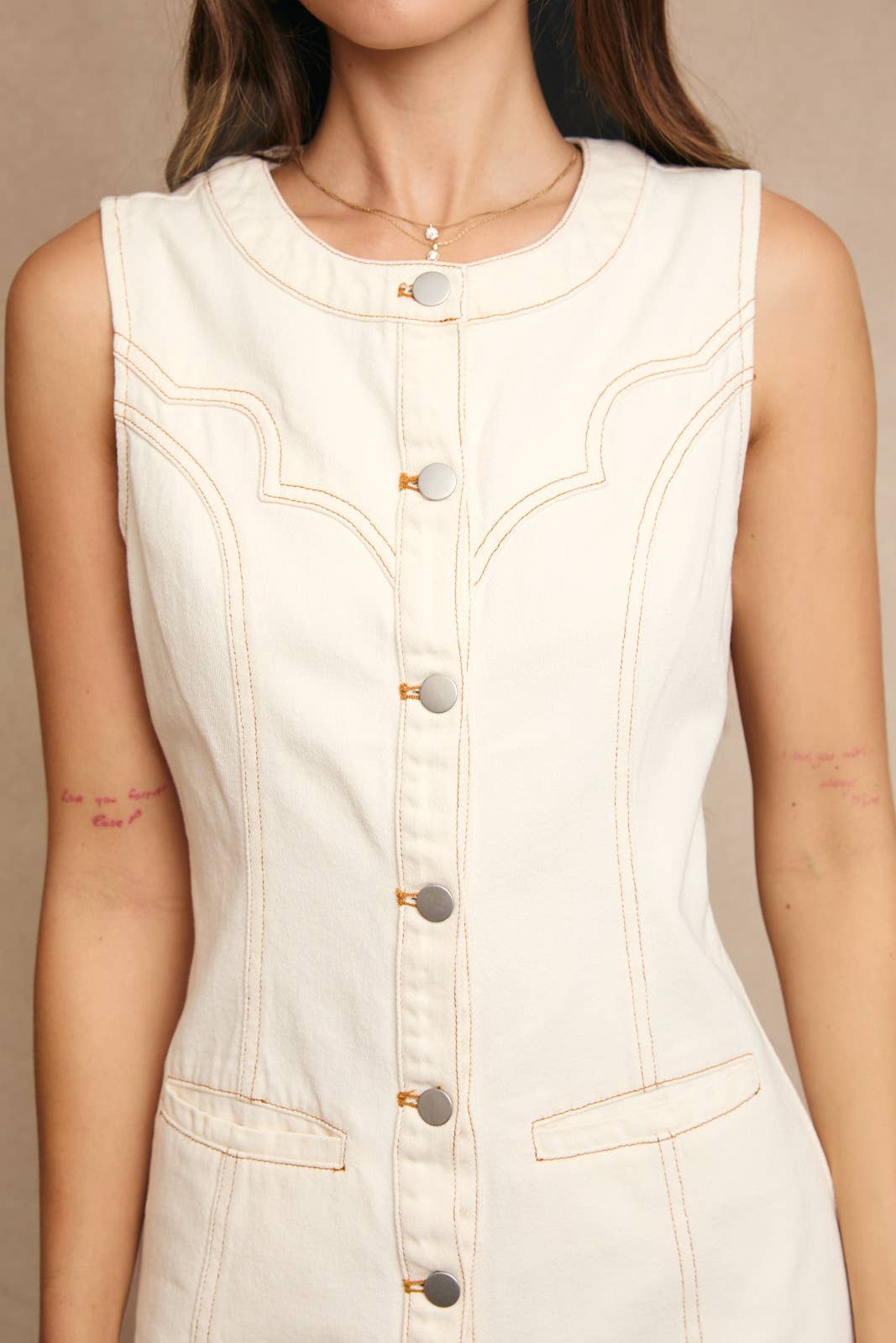 Cream Western Denim Dres