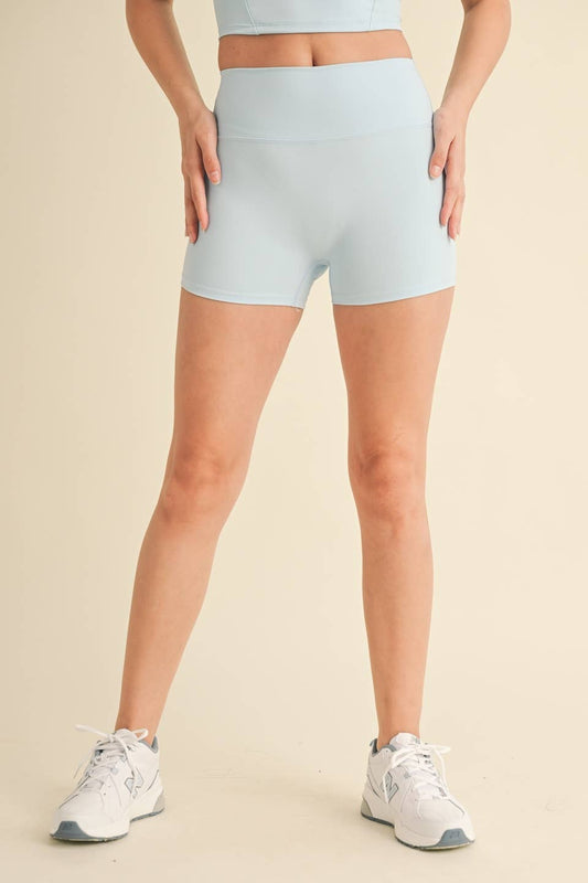 Mid-Rise Mini Shorts: Baby Blue