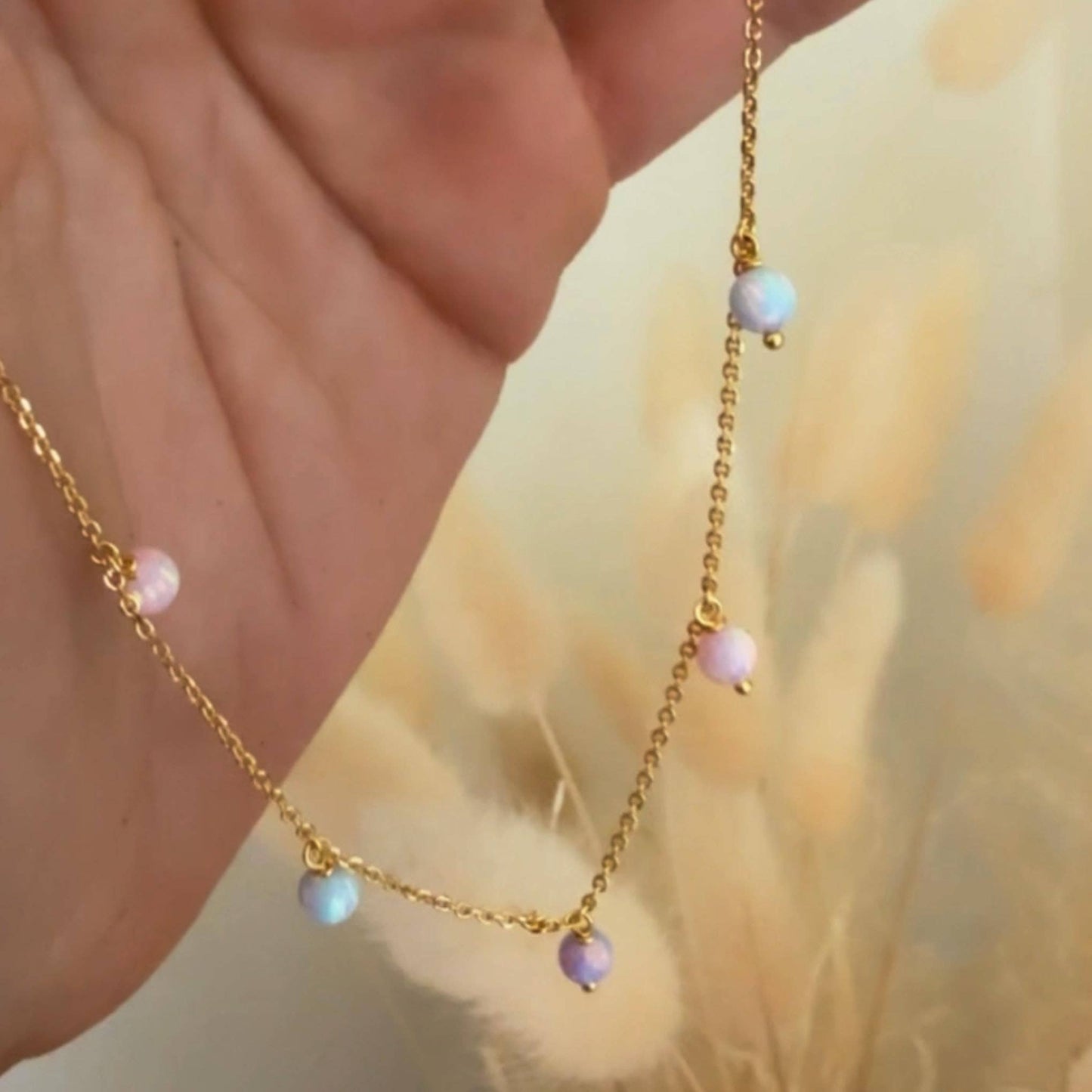 Cotton Candy Opal Droplet Necklace