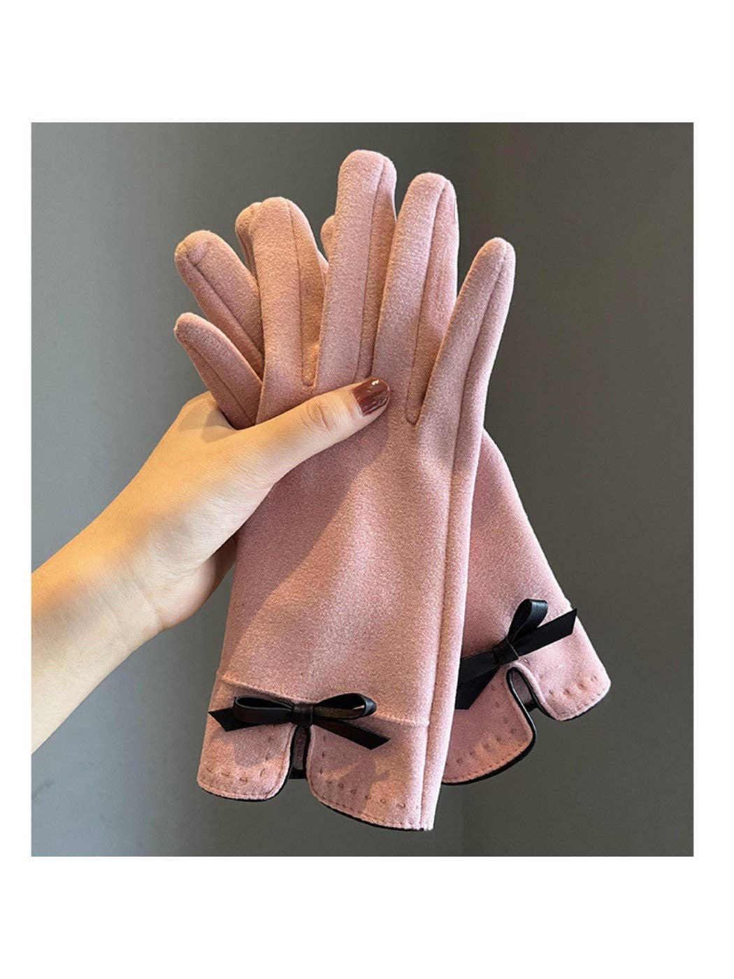 Touchscreen Gloves with bow: Khaki/Grey