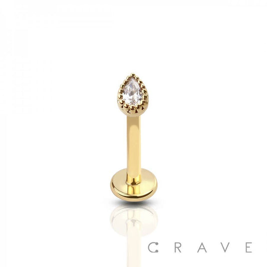 CROWN TEAR DROP LABRET: GOLD-16GA