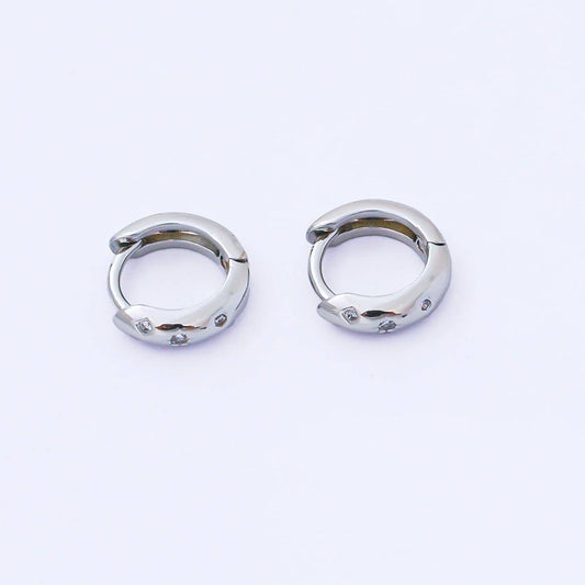 Gold Filled Dotted Dome Huggie Earrings- Silver