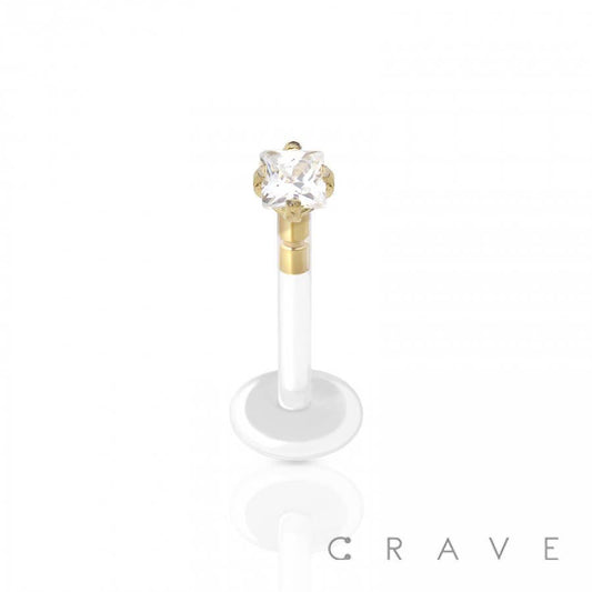 FLAT BIO FLEX LABRET GOLD/CLEAR-16GA