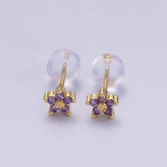 Flower Stud Earrings Purple