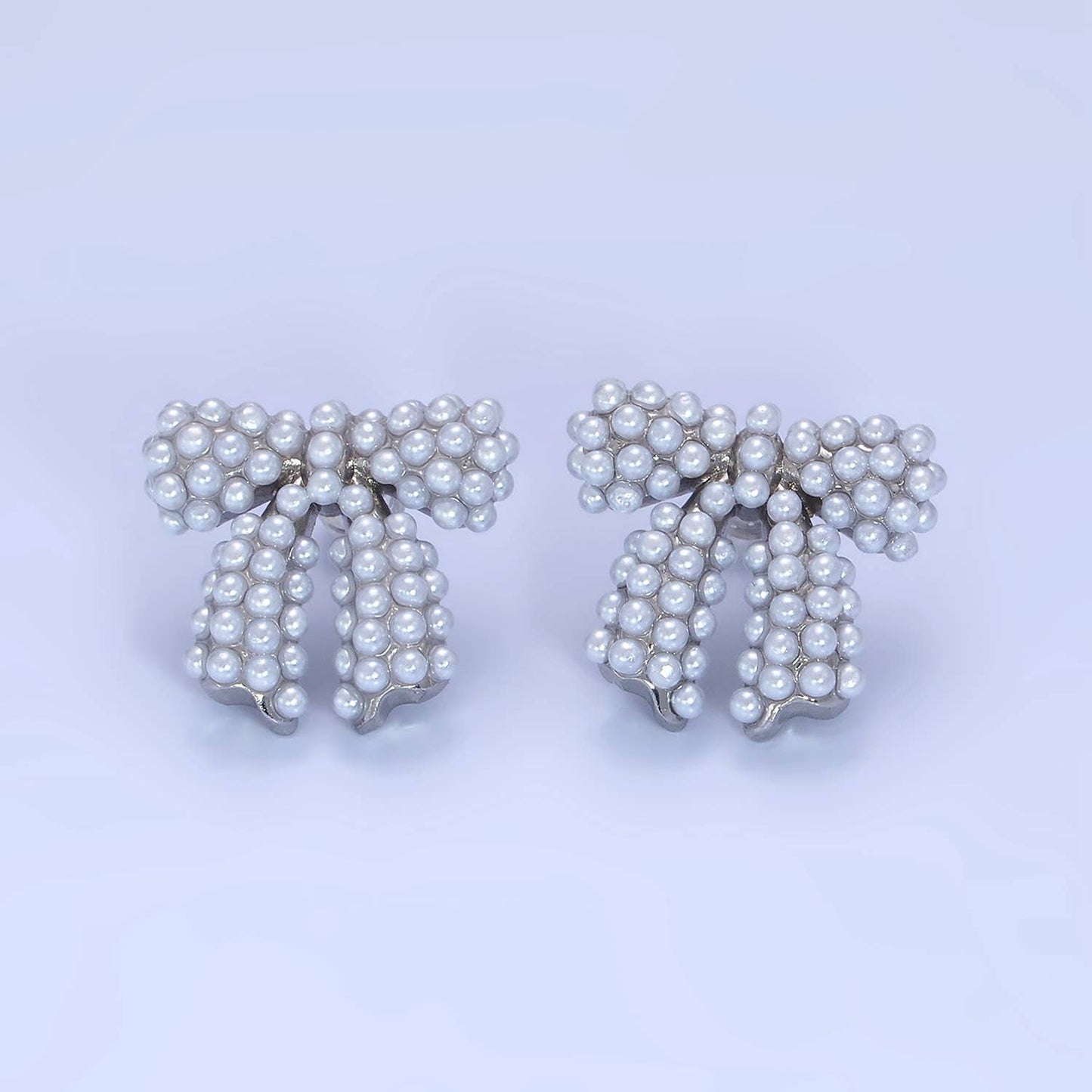 Pearl Ribbon Bow Stud Earrings: Gold