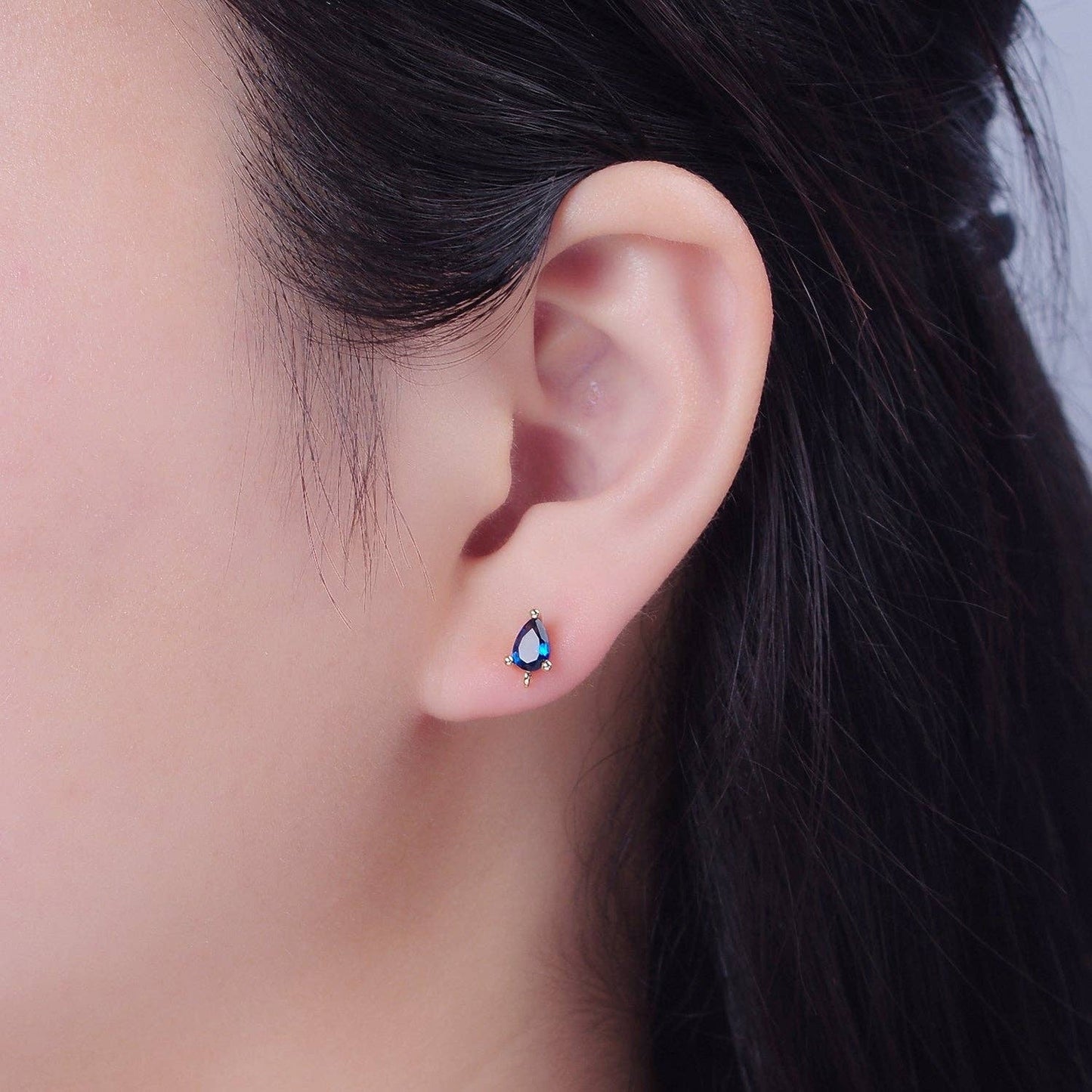 Mini Tear Drop Stud Earring- Blue