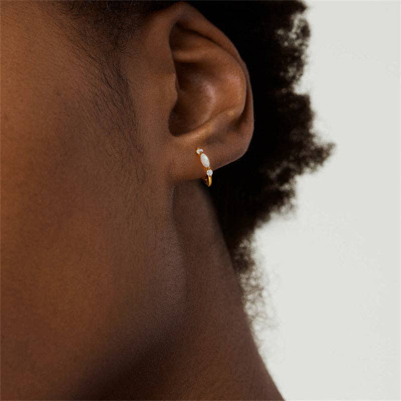 Dainty Oval Opal Huggies