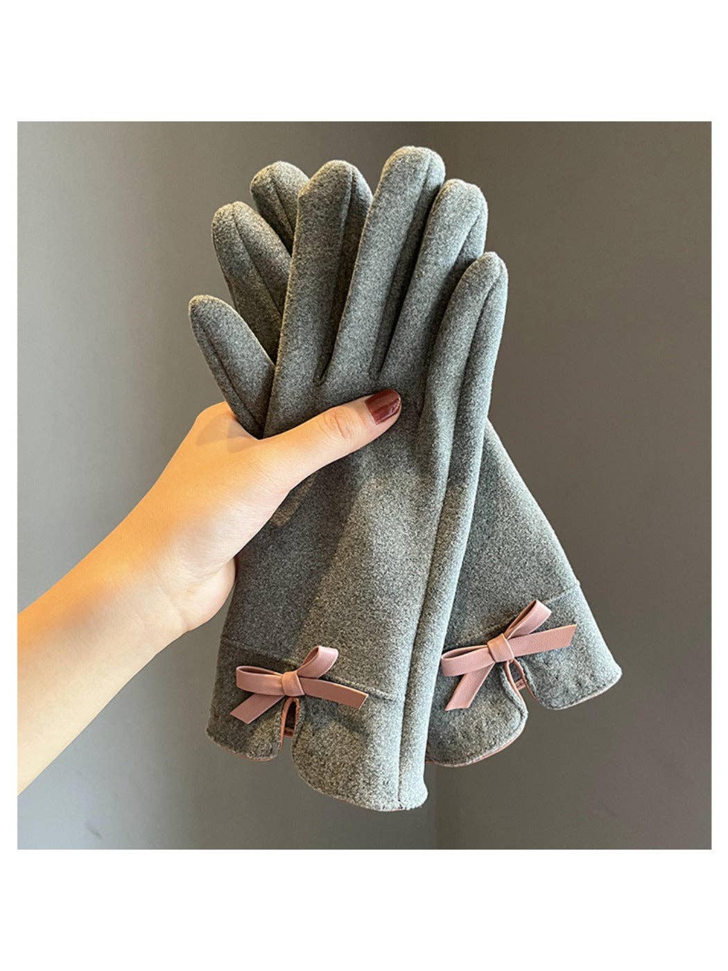 Touchscreen Gloves with bow: Khaki/Grey