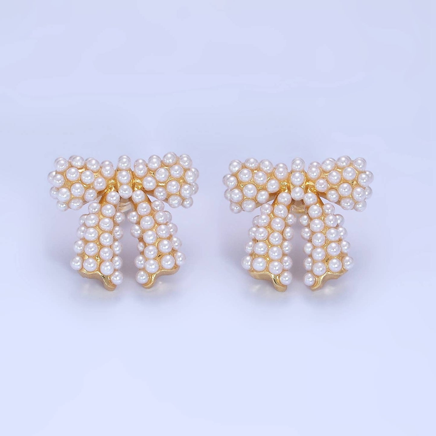 Pearl Ribbon Bow Stud Earrings: Sliver