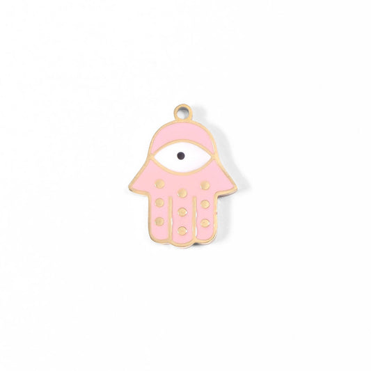 Pink Hamsa Hand Evil Eye Charm