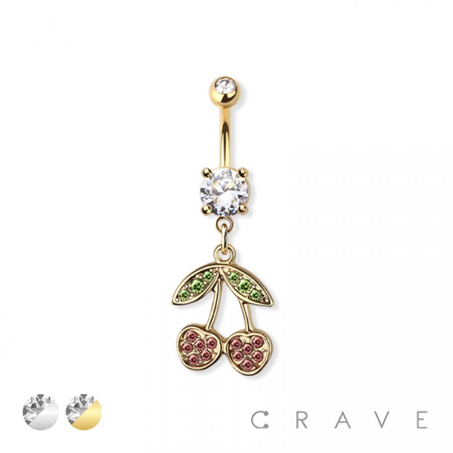 CHERRY DANGLE BELLY BUTTON RING: GOLD