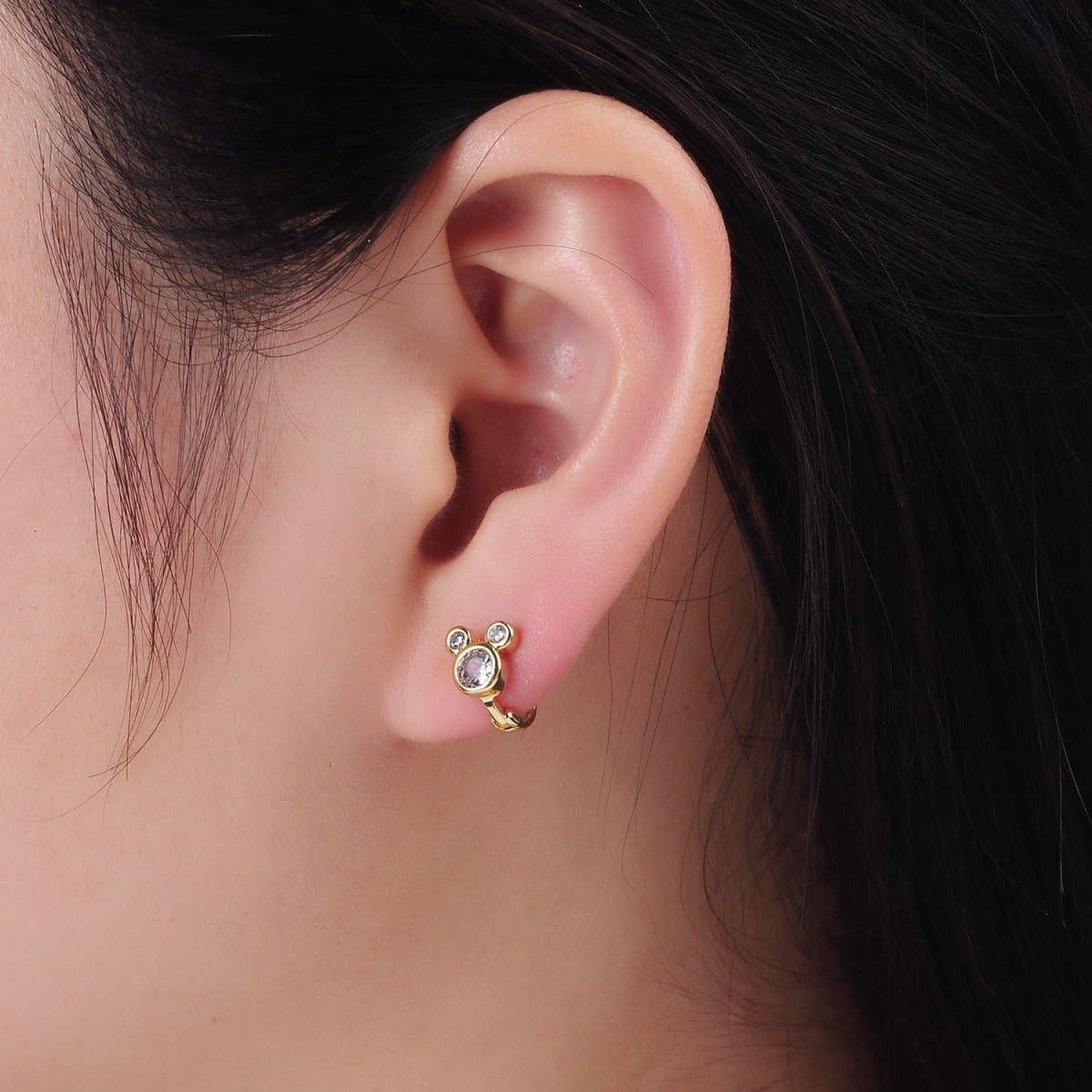 14K Gold Mickey Huggie Earring