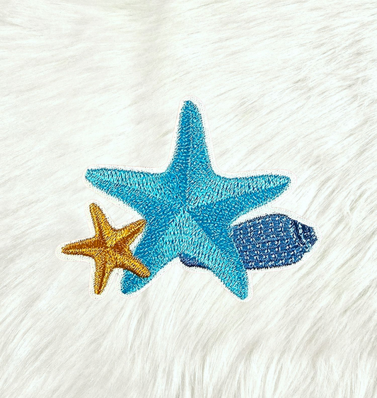 Starfish and Seashell Nautical Coastal Embroidery Iron On Patch