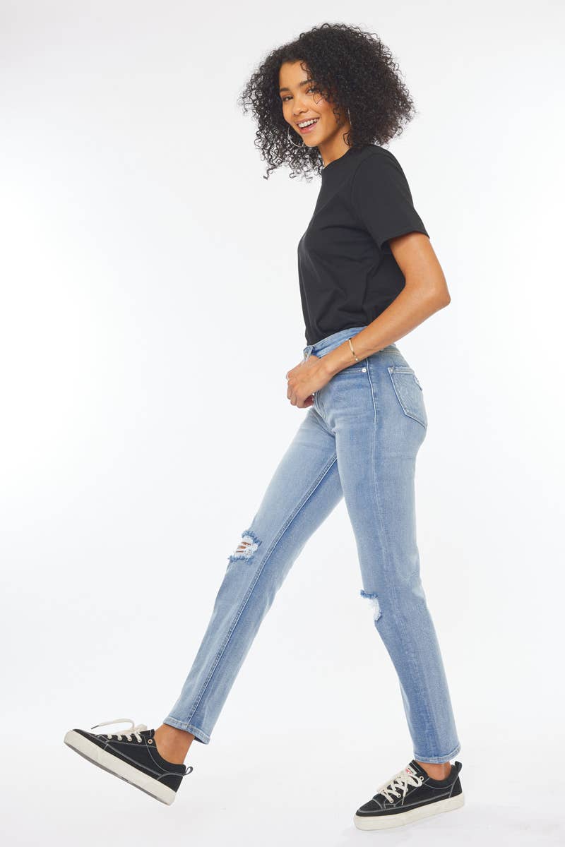 High Rise Slim Straight- Light Wash