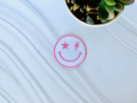 Bolt happy face embroidered patch