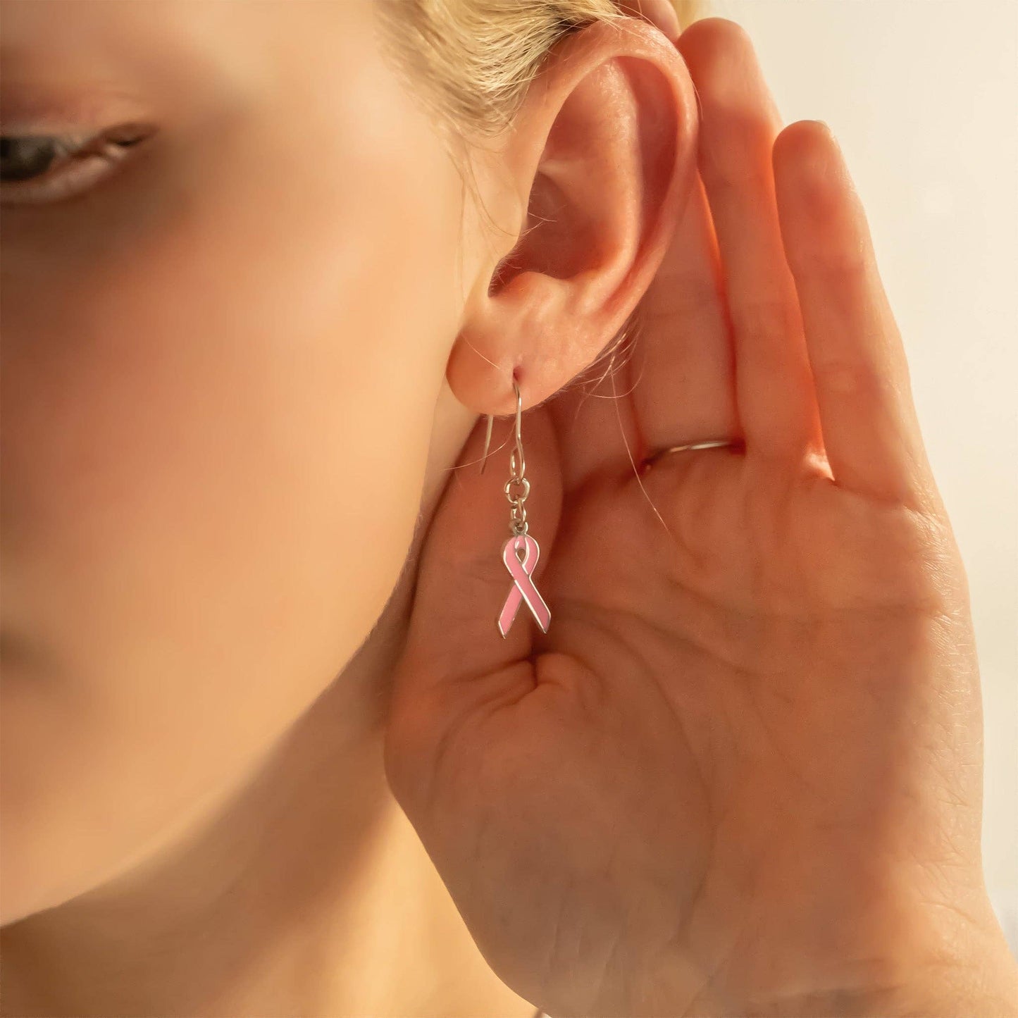 Breast Cancer Pink Ribbon Charm: Gold
