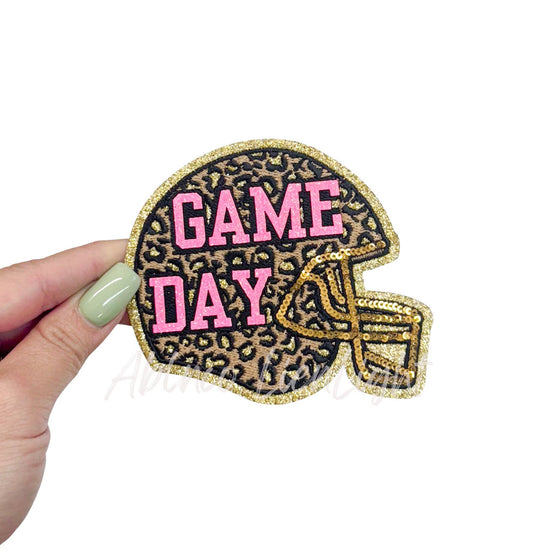 Pink Game Day Cheetah Football Helmet Patch