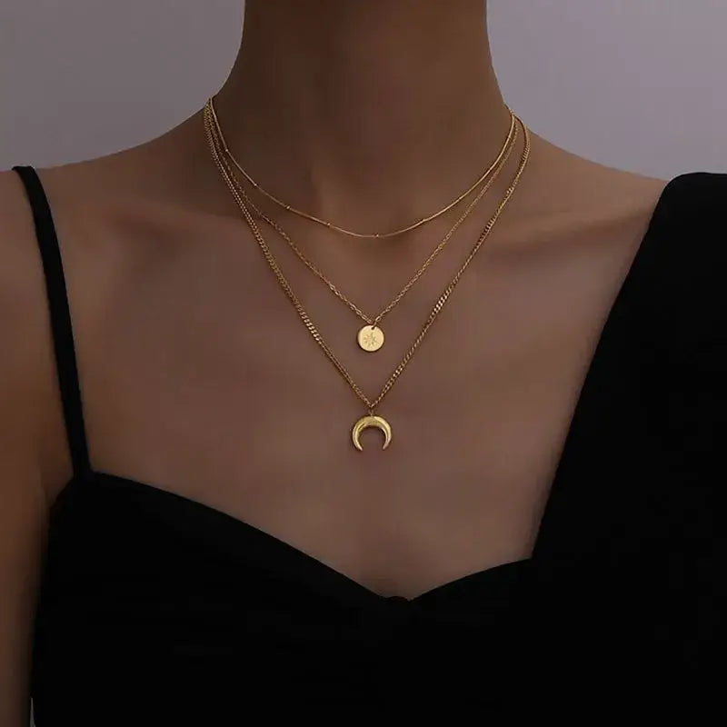 18K Moon 3-Stacked Necklace