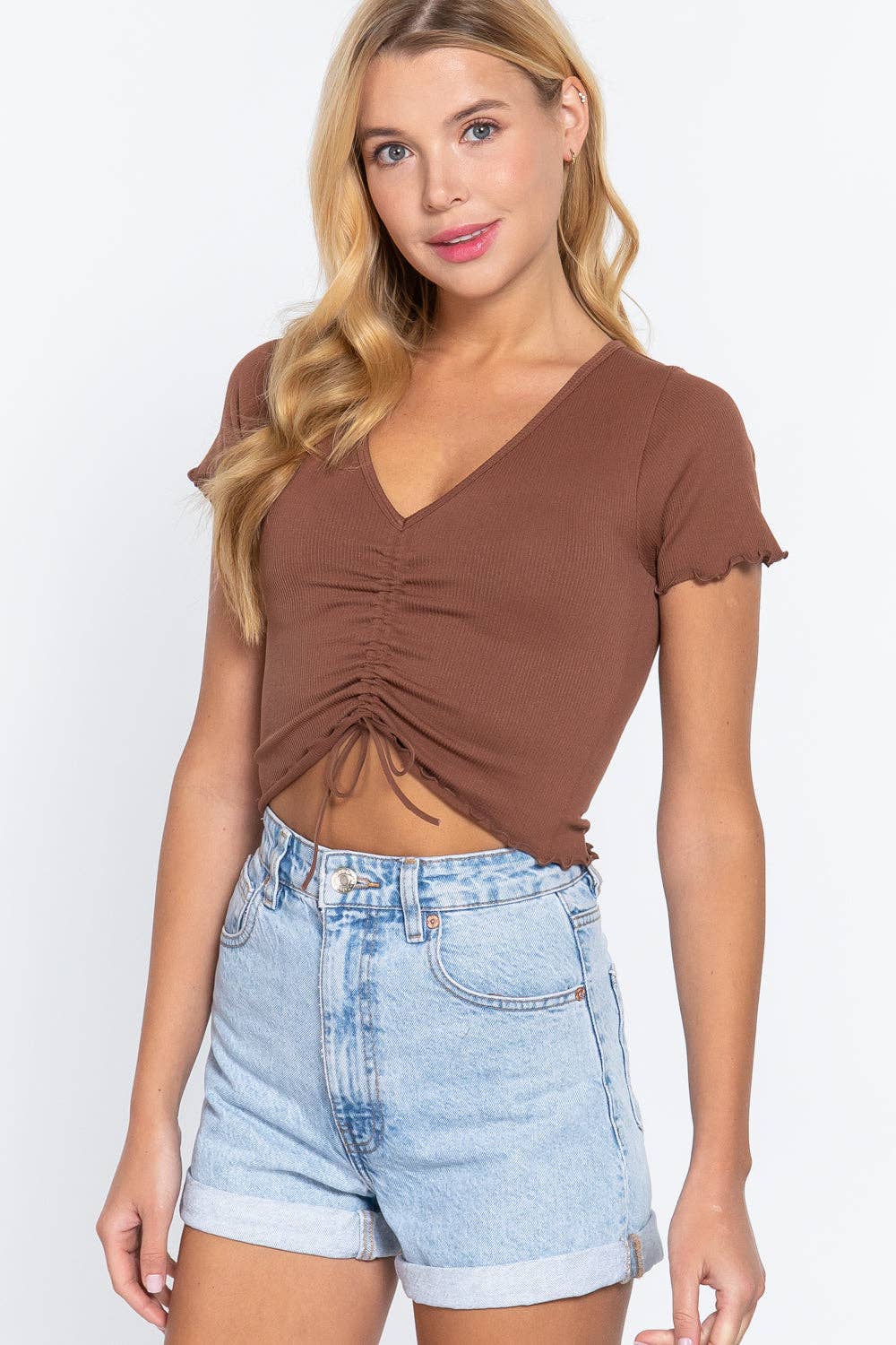 Lettuce Edge Seamless Top -Cocoa