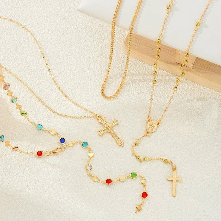 CROSS LARIAT LAYERED NECKLACE
