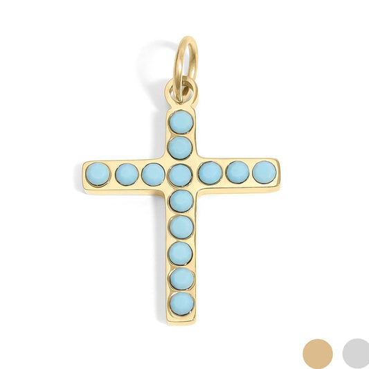 18K Gold Turquoise Cross Charm