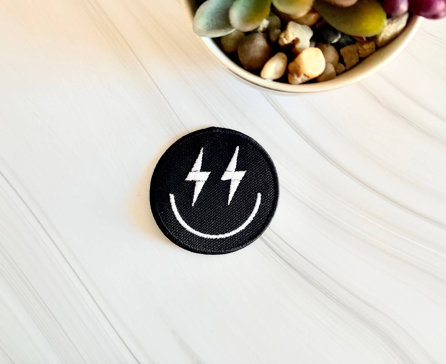 Bolt happy face patch- black