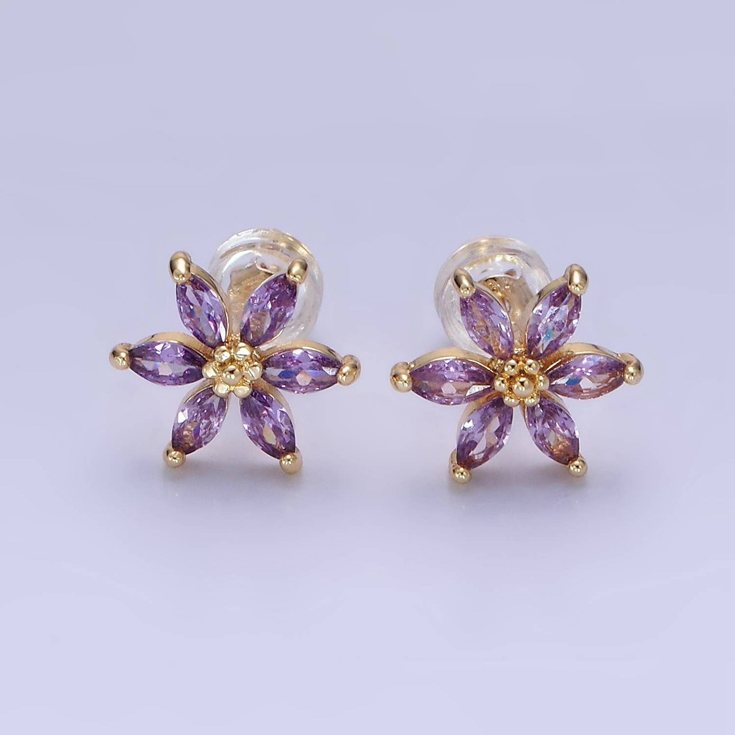 Flower Stud Earrings Purple