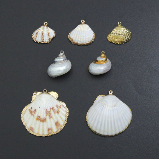 Seashell charm, white with triple gold line