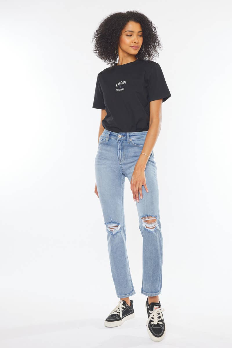 High Rise Slim Straight- Light Wash