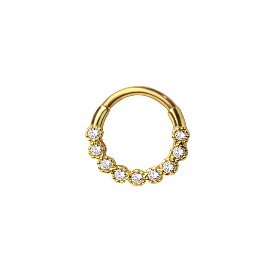 SURGICAL STEEL GOLD CZ SEPTUM/DAITH HINGED: Gold-16GA (8mm)