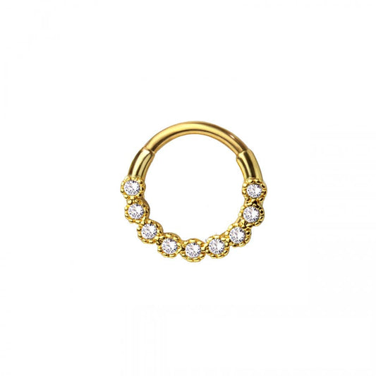 SURGICAL STEEL GOLD CZ SEPTUM/DAITH HINGED: Gold-16GA (8mm)