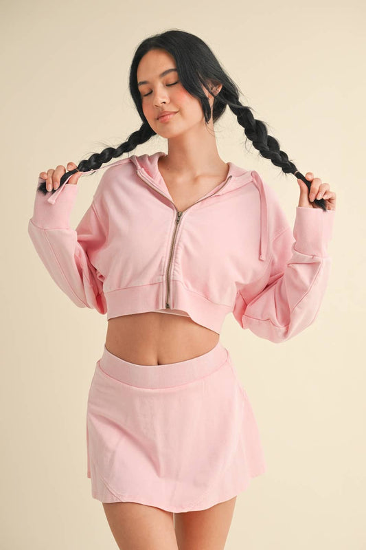 Mineral Wash Cropped Hoodie: Baby Pink