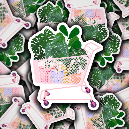 Shopping Cart Full Of Plants Sticker