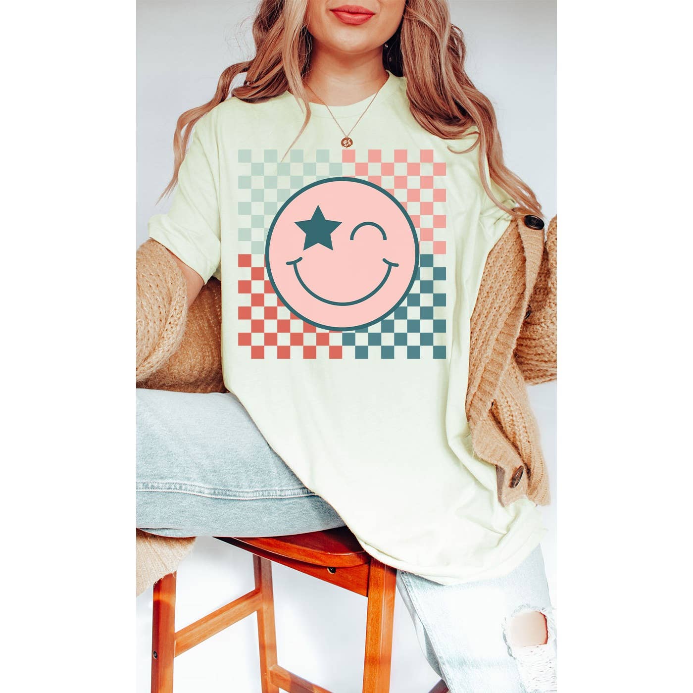 Checkerboard Star Smiley Tee