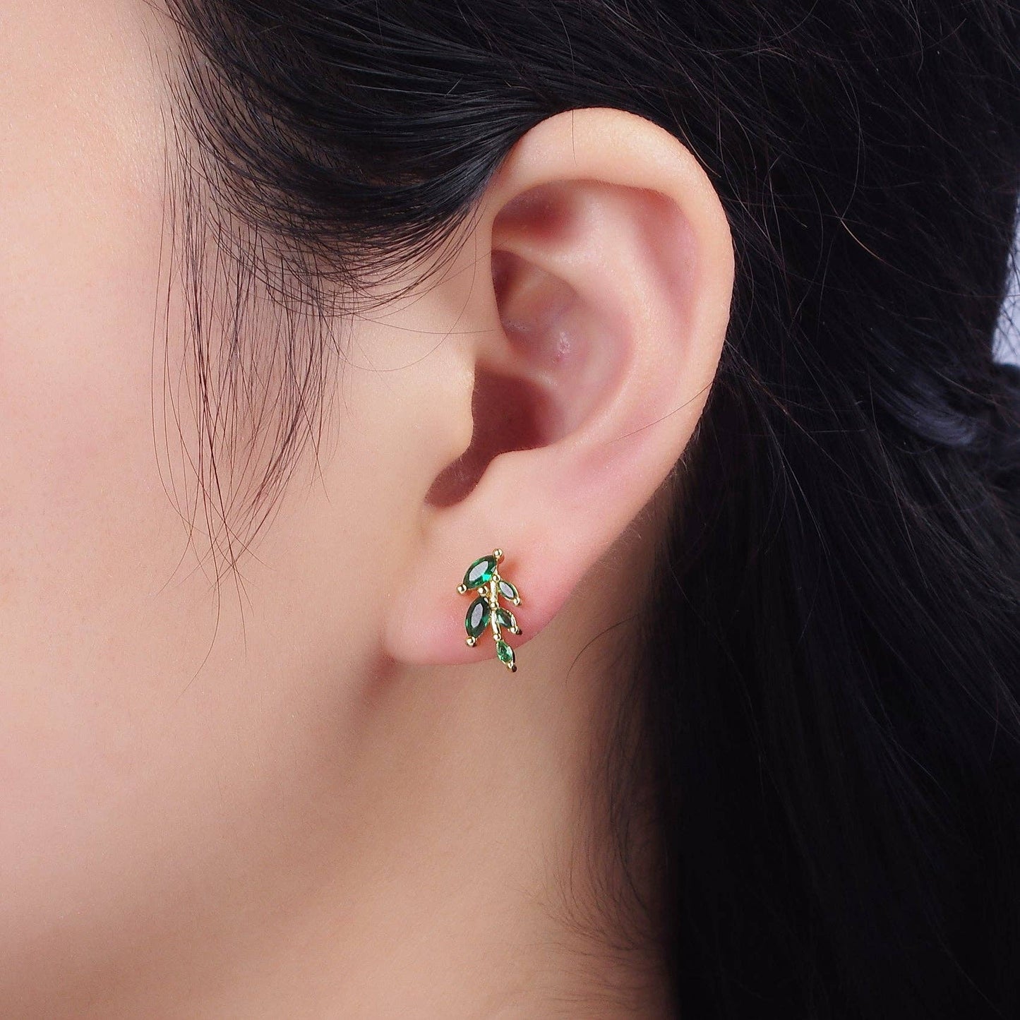 Green Marquise Leaf Studs
