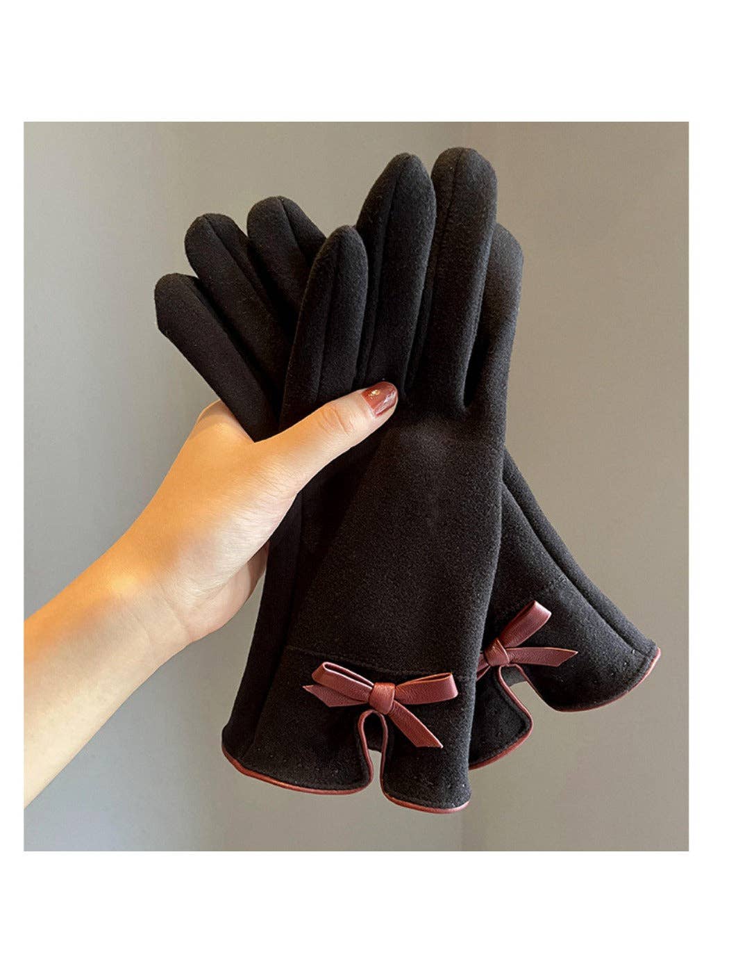 Touchscreen Gloves with bow: Khaki/Grey